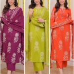 Cotton Print Kurta Pant Dupatta Set | Pure Cotton Kurti with Embroidery | Day Event & Festival Wear Women