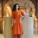 Festival Special Cotton Slub Co-ord Set – Embroidered Kurta Pant Set | Orange & Sky Blue