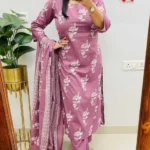 Vanya Lifestyle Women's Onion Pink Floral Printed Kurta Pant Dupatta Set