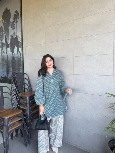Women’s Cotton Printed Kurta & Palazzo Set – Sage Green & White 2 Piece Ethnic Wear